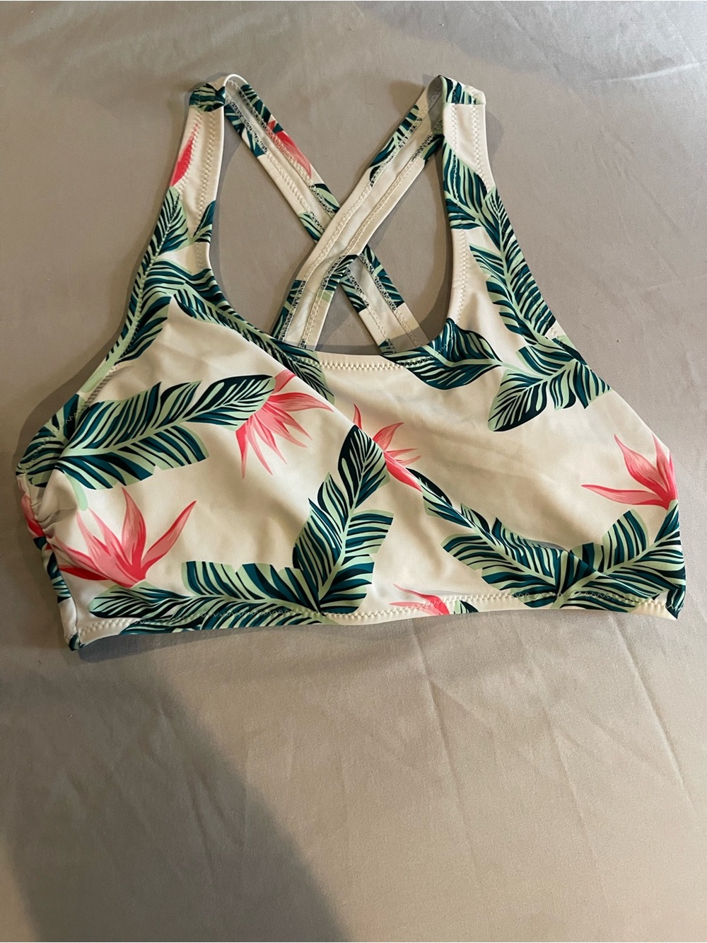Women's Tropical Leaf Sports Bra - Pink & Green